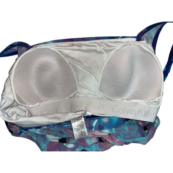 Calvin Klein Women's Printed Pleated Tummy Control One Piece Swimsuit Size 16 - Picture 6 of 7